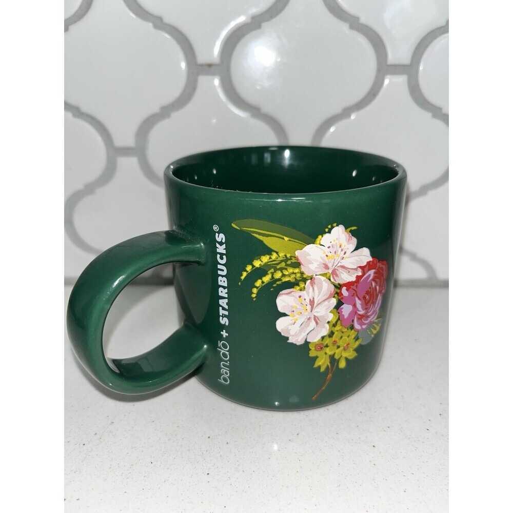 Starbucks Ban.do Mug Cup 2018 Ceramic Green Floral 12oz Bando Rose Coffee Mug